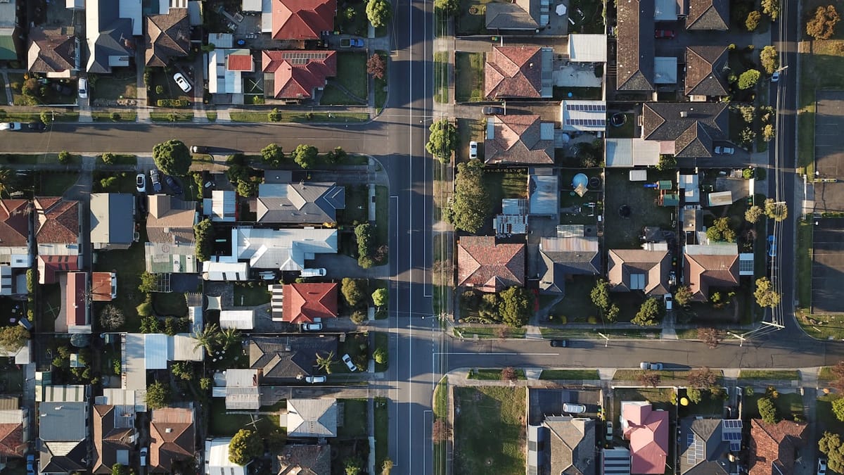 Aerial view of suburban Australian residential streets, the kind of properties HFT inspects